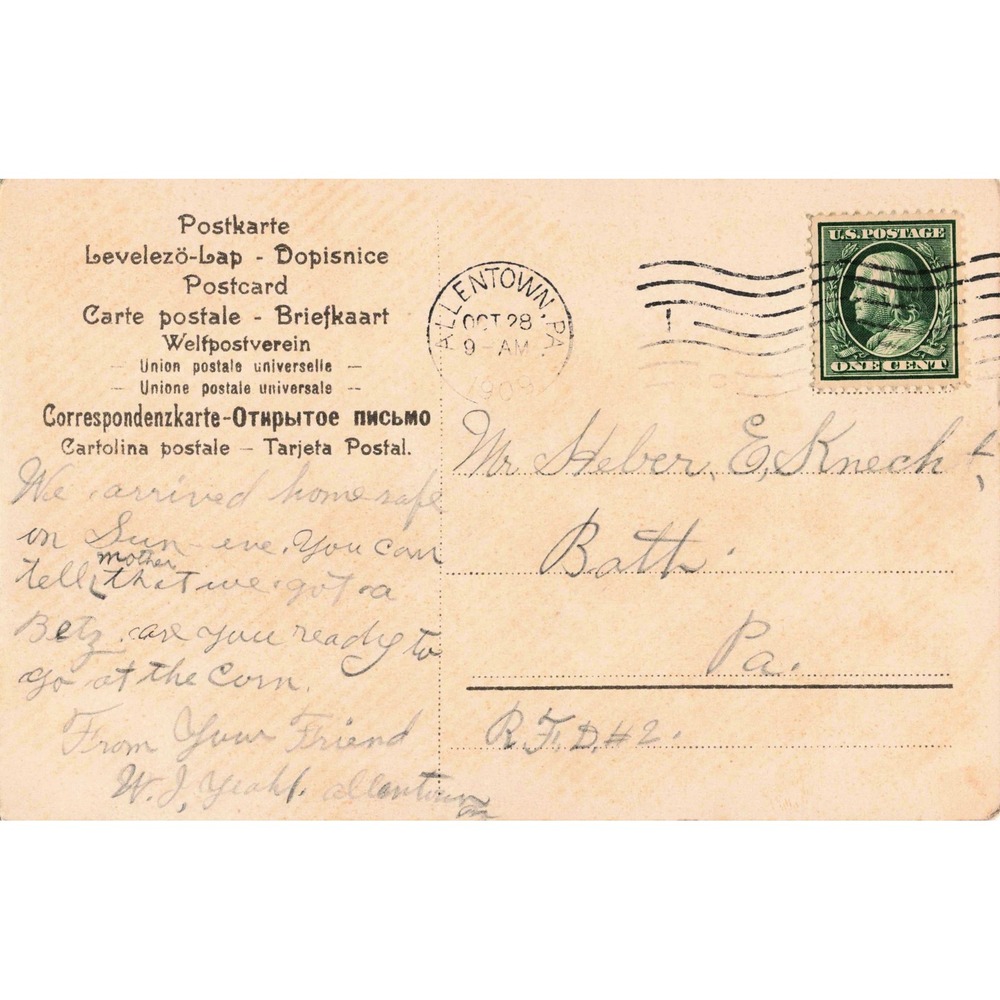 Dachshund Dogs Chasing Rabbit Winter Snow Antique Postcard 1909 Allentown PA - Picture 2 of 2
